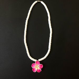 Pink plumeria Hawaiian necklace